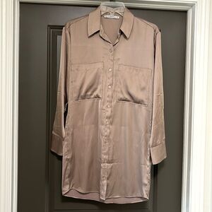 Abercrombie & Fitch tan satin shirt dress XXS